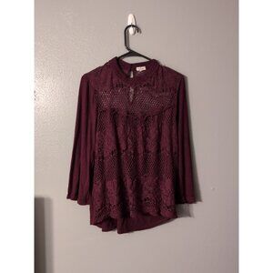 Mason Belle Burgundy Long Sleeve Lined Blouse junior Size 2XL Keyhole Back